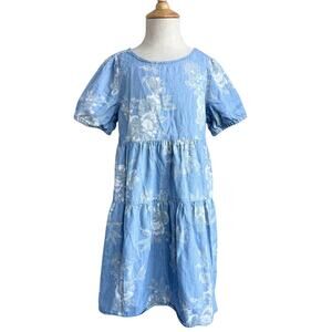 Old Navy Girls Chambray Floral Dress Blue Cottagecore Size S 6-7